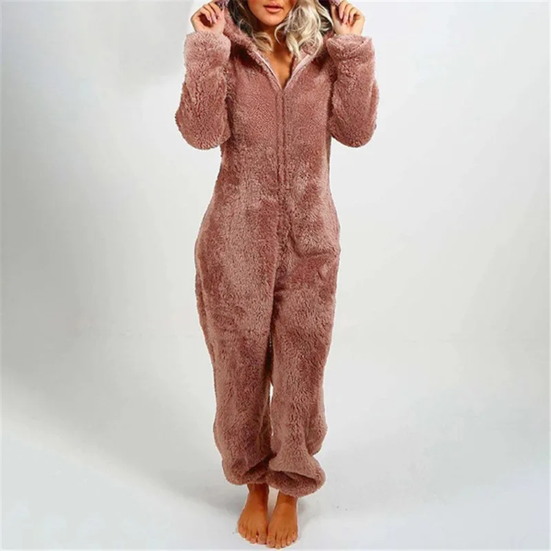 

Prettyshe 2020 Autumn Winter Women's Clothing Plus Plush Thick Plush One Piece Jumpsuit Hooded Pajamas Romper Bodysuits