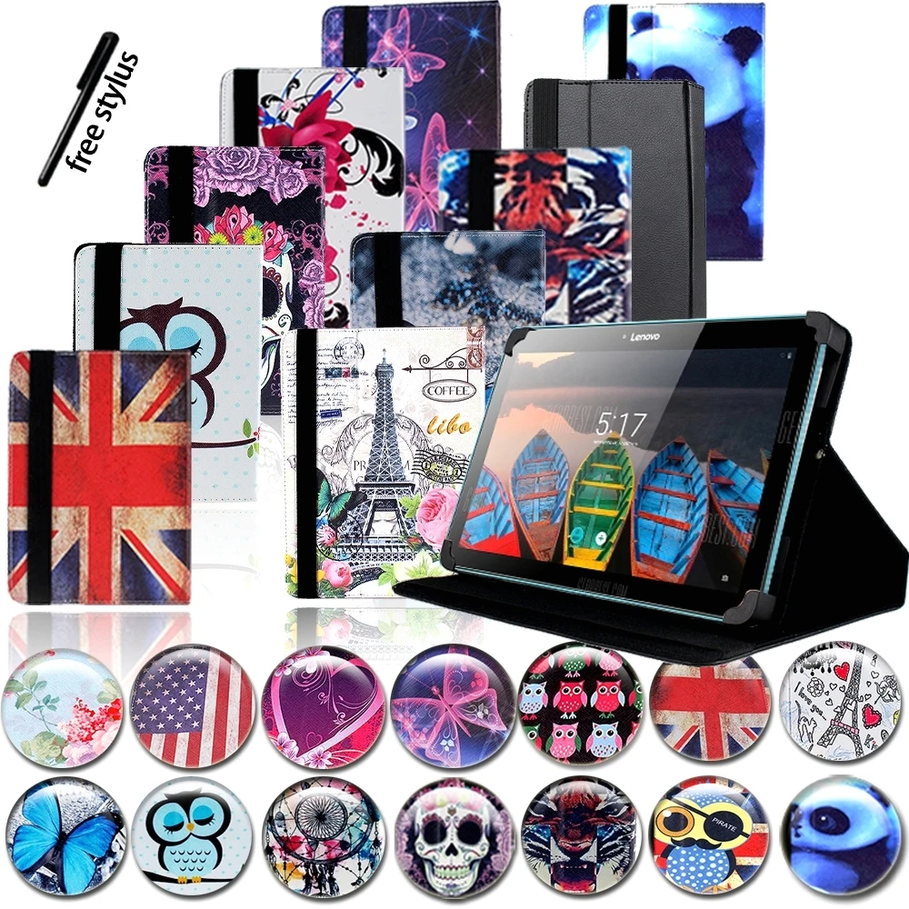 

Tablet Case Folio Leather Stand Case Cover for 7" 8" 10" Lenovo Tab E7 E8 E10/A7 A8 A10/S8 Tablet Protective Case + Stylus