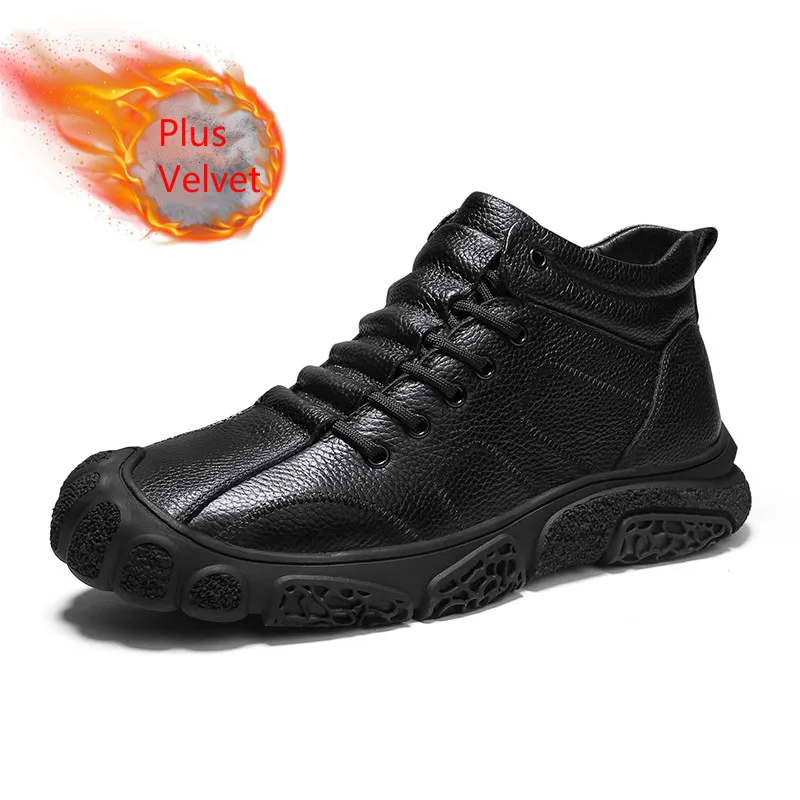 Мужские бархатные ботинки из натуральной кожи Водонепроницаемые мужские на