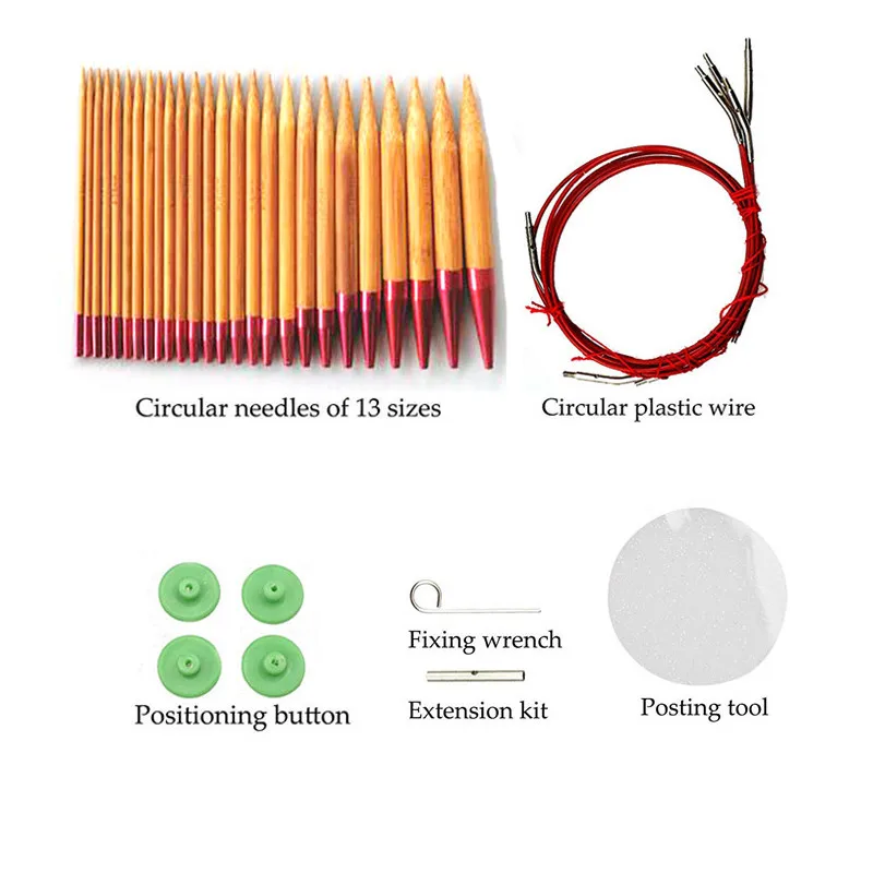 Набор колец для вязания женских спиц 26 шт. сменные карбонизированные Бамбуковые