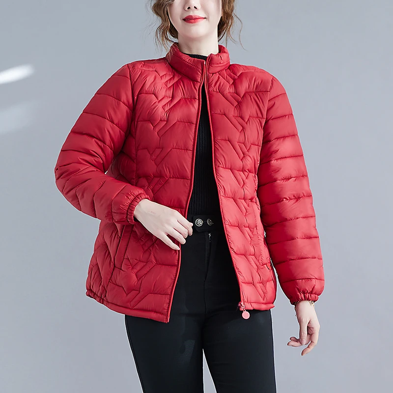 

Solid Color Lightweight Warm Cotton Jackets Large Size Women's Long Sleeve Zipper Stand-Up Collar Cotton-Padded Coat Winter 2021
