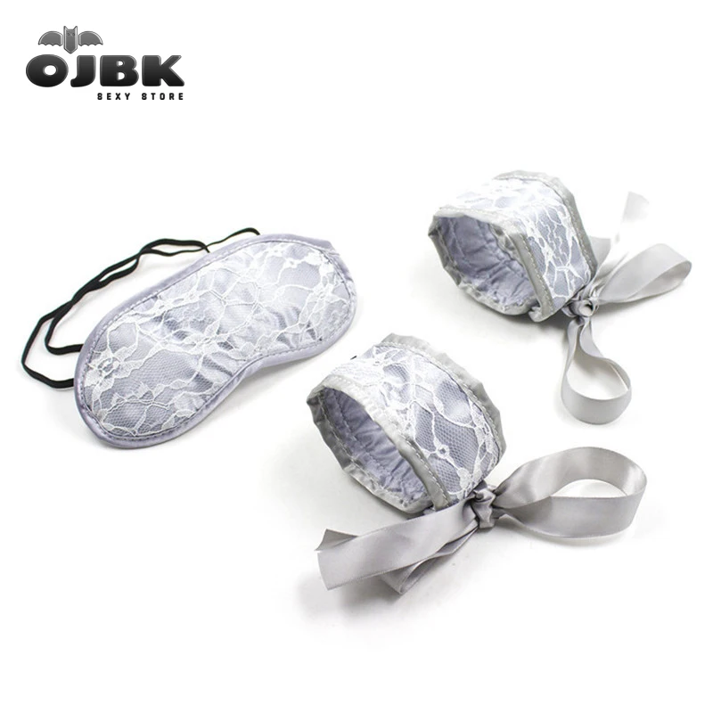 Сексуальные игрушки 3 шт. Набор для бондажа серебряные кружевные наручники