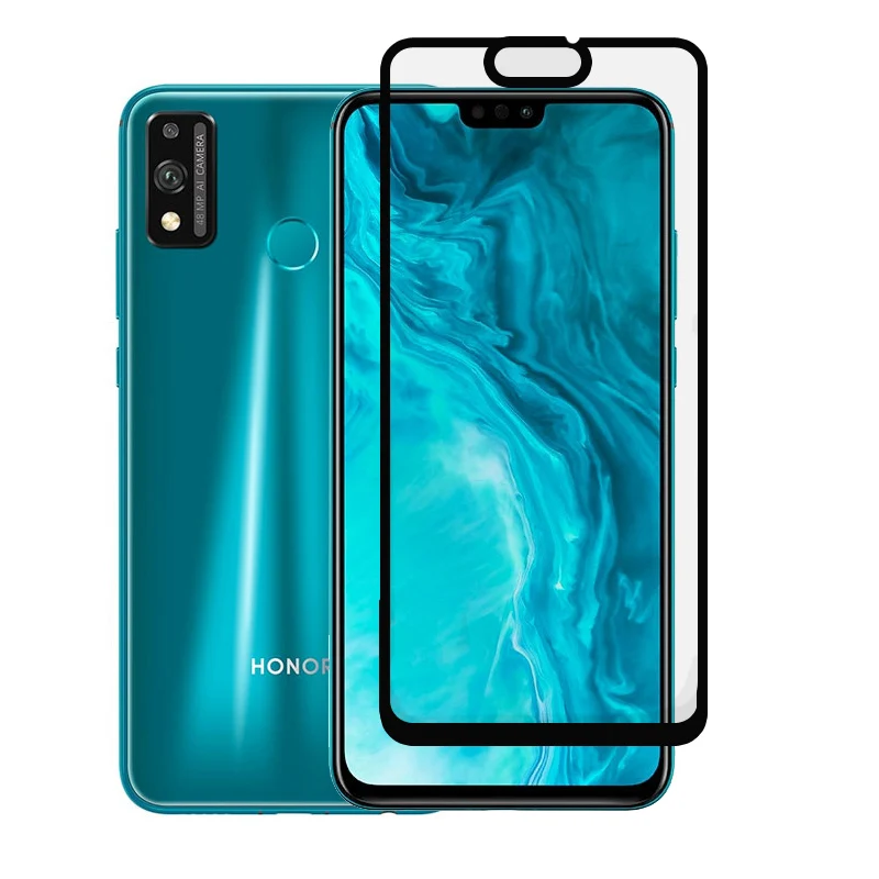 Protector de pantalla de pegamento completo para Huawei Honor 9X Lite, cubierta completa de vidrio templado para Huawei Honor 9X Lite 9H 2.5D, pel&iacute;cula Premium, 2 uds.-0