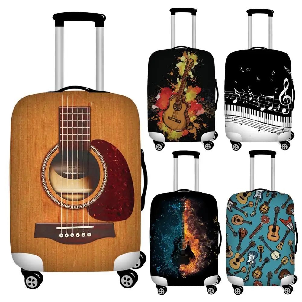 Twoheartsgirl Designer Guitar Music Notes Luggage Protective Dust Covers Stretchable 18''-32'' Travel Suitcase Covers Foldable