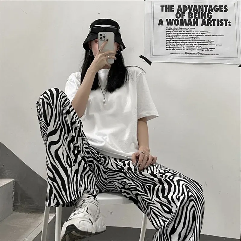 

Брюки женские широкие с высокой талией, пикантные модные повседневные штаны с принтом зебры, уличная одежда, осень 2021