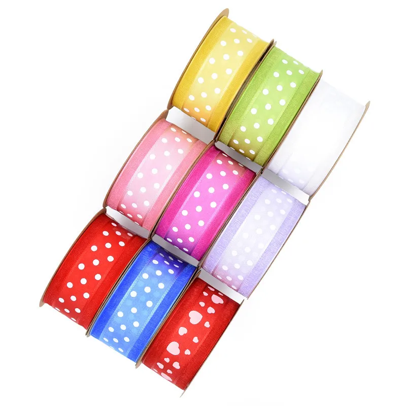 Лента из органзы с принтом в горошек 25 мм 5 м/лот сделай сам бантик для свадьбы Дня