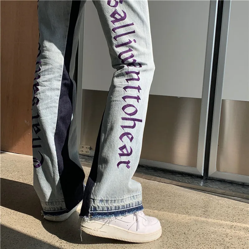 

POUNGDUDU Womens Jeans Female 2021 Denim Y2K Pants Wide Leg Jeans Splicing Casual HightStreet All-Match Harajuku Trousers