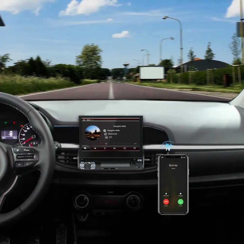 Автомагнитола стерео с экраном 1 din android 10 0 Авторадио 1024*600 HD флип-экран Wi-Fi GPS