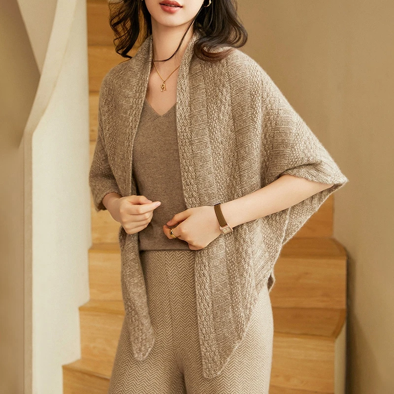 

New Arrival Autumn Winter Knit Women Scarf Solid 100% Goat Cashmere Poncho Warm Fashion Capes Lady High Quality Scarves
