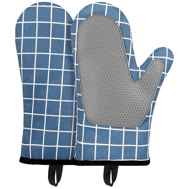 Oven Gloves Heat Resistant Silicone with Cotton Double for Cooking Baking Grilling Barbecue Microwave Gauntlet | Дом и сад