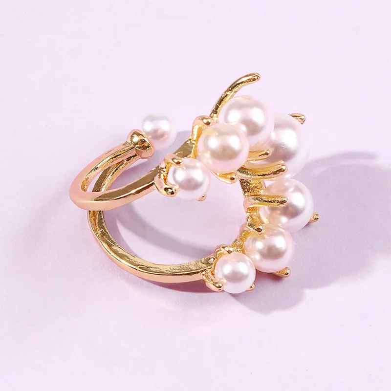 

Fashion Big Geometric Pearl Paved Rings For Women Statement Open Ring Adjustable Bijoux Engagement Rings for Women Gift