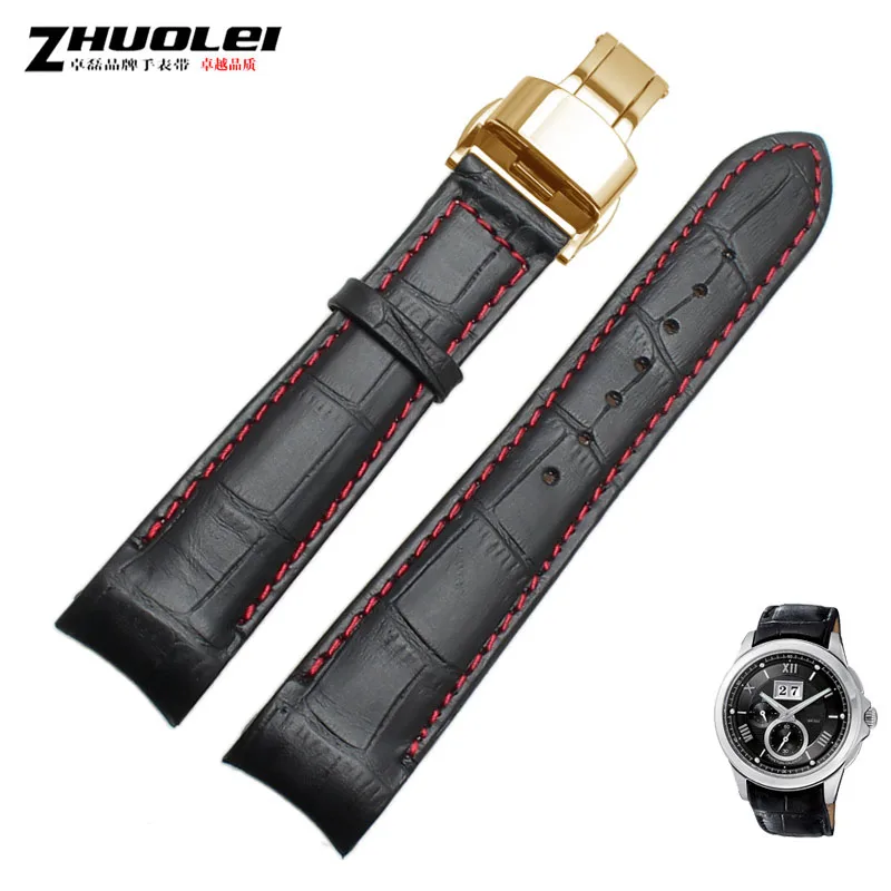 blackxred gold Изогнутый конец мужские ремешки для часов для BL9002-37 05A BT0001-12E 01A Брендовые Часы из натуральной кожи с пряжкой бабочки 20 21 22 мм - Цвет ремешка: blackxred gold