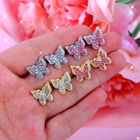 new trendy metal crystal butterfly stud earrings for women korean full rhinestone paved animal earrings female jewelry in stud