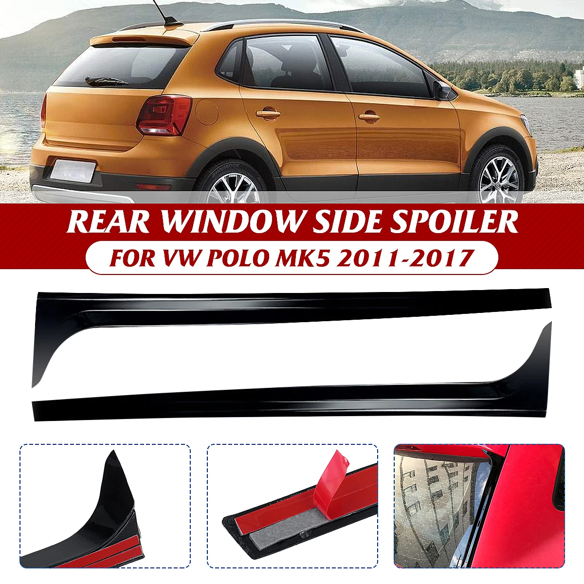 

2PCS Rear Window Side Spoilers Glossy Canard Canards Splitter For VW for Polo MK5 2011-2017/MK6 2018 2019+ Car Styling Accessori