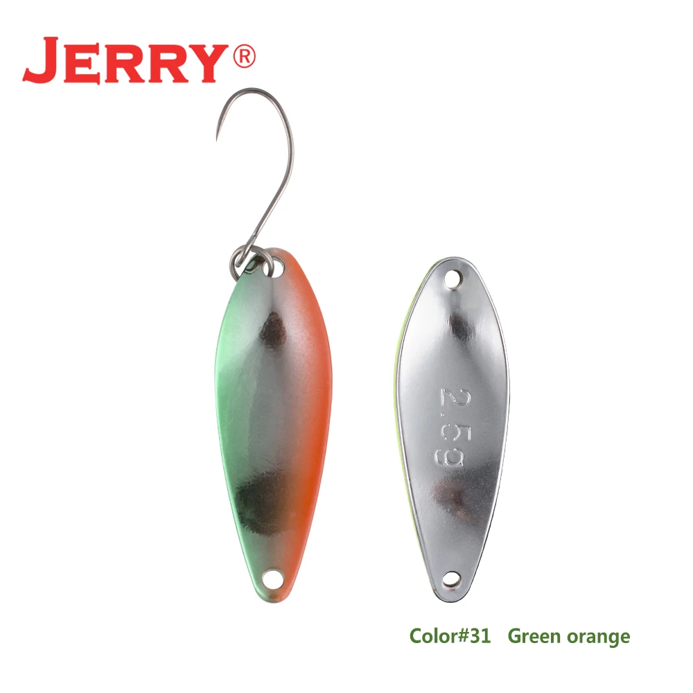 Jerry 1 шт., латунные рыболовные ложки pesca, яркие цвета, высокое качество, безделушки, форель, ложка, рыболовные приманки - Цвет: green orange
