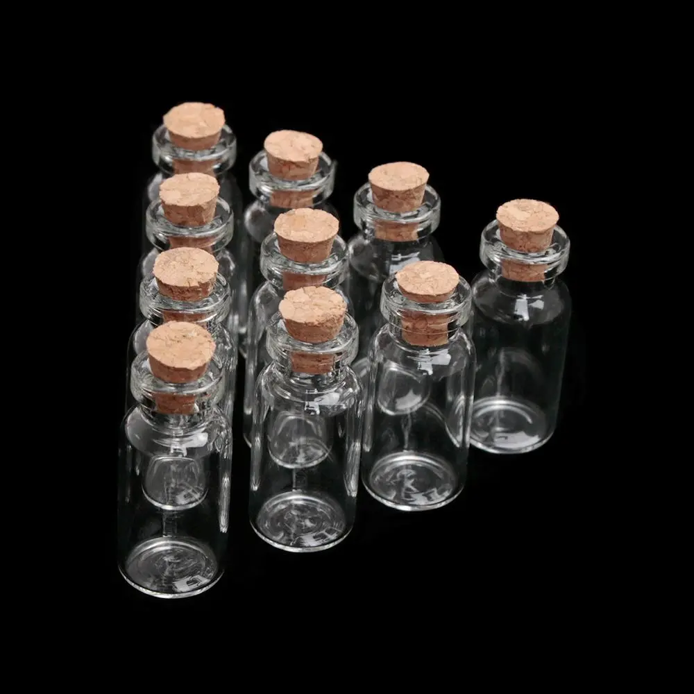

10pcs 1-20ml Small Transparent Empty Glass Bottle Creative Wishing with Corks Necklace Pendant Essential Oil Sample Bottling