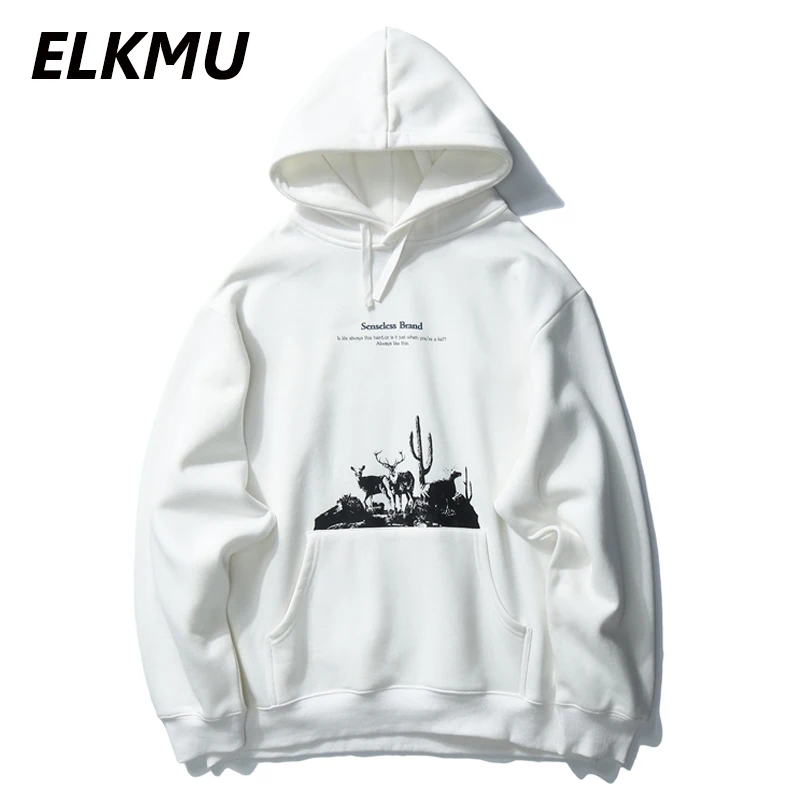 Свитшот ELKMU с капюшоном и принтом уличная одежда Повседневный пуловер в стиле хип