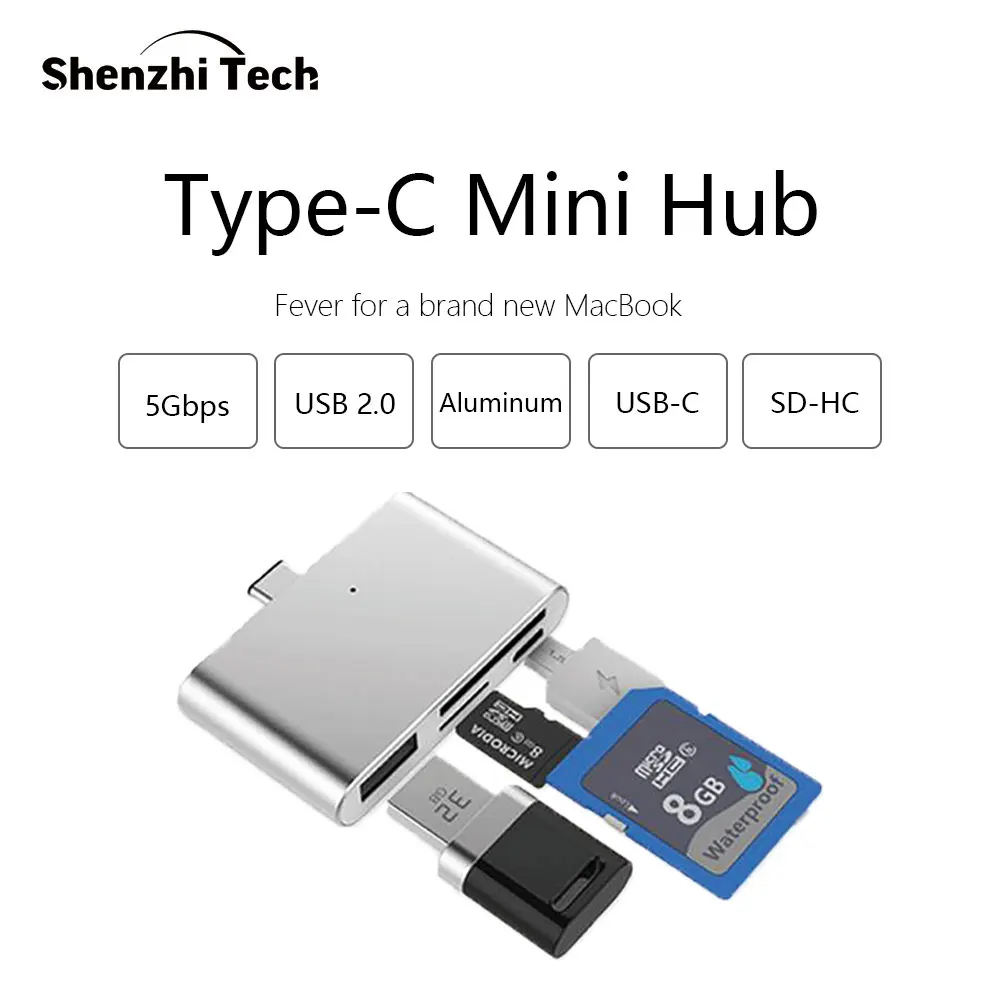 Мини концентратор USB C кардридер SD TF алюминиевый адаптер умный OTG ридер для