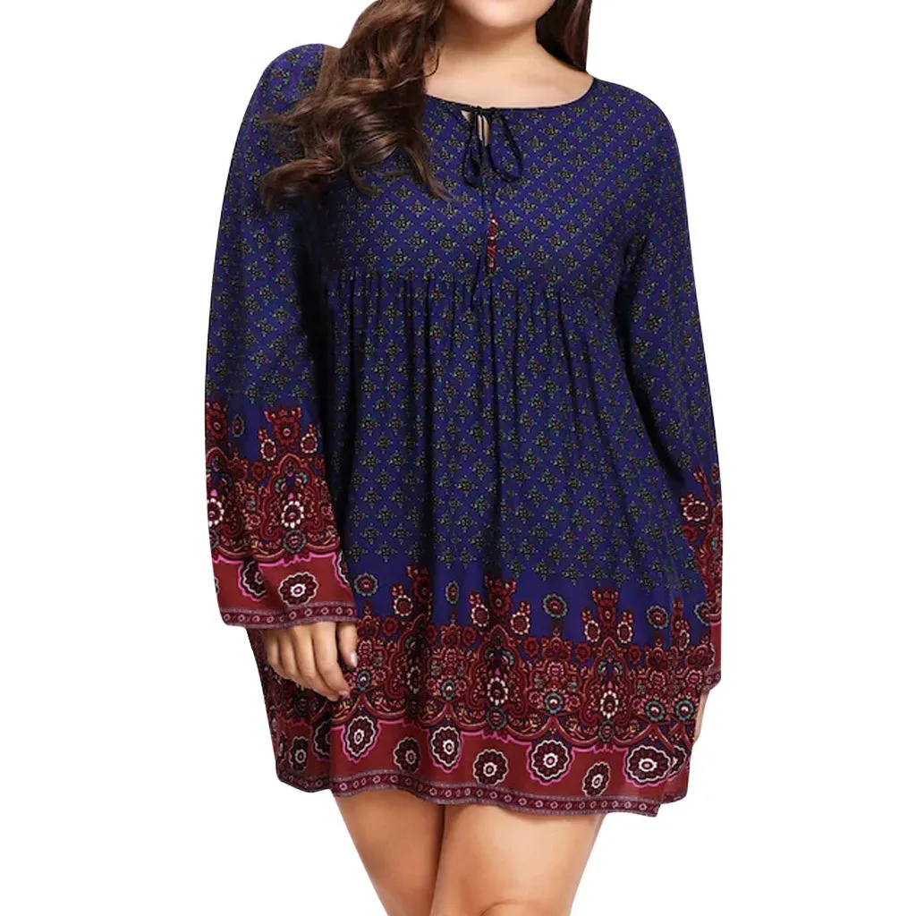 

Bandage Casual Loose Fashion Sleeve Women Dress Long Print Size Plus Blackless Plus Size Dress Vestidos