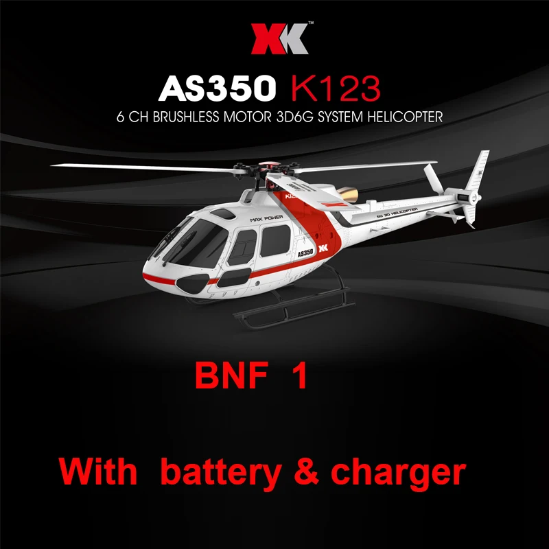 (С 2 батареями) XK K123 BNF 6CH бесщеточный AS350 3D6G RC вертолет (без треммиттера) (с батареей