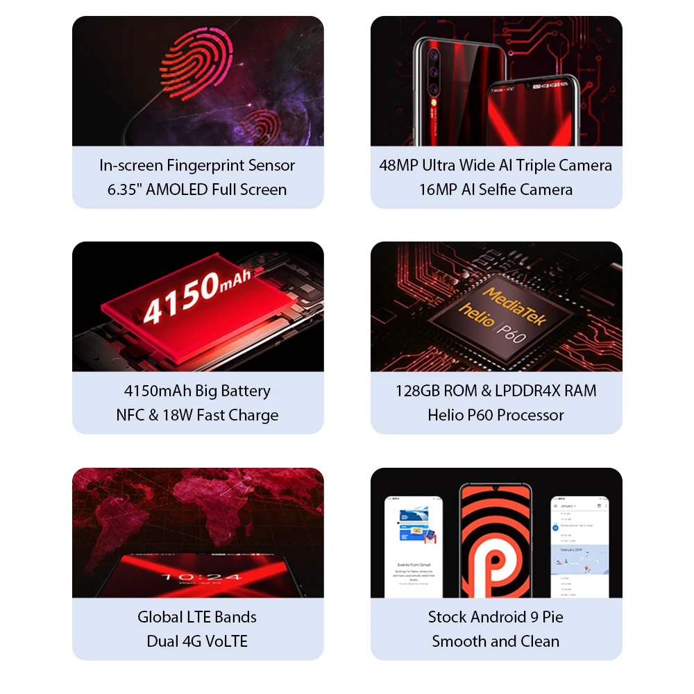 UMIDIGI X глобальная версия Встроенный экран отпечатков пальцев 6,3" AMOLED 48MP Тройная камера заднего вида 128GB NFC Helio P60 4150mAh Мобильный телефон celula