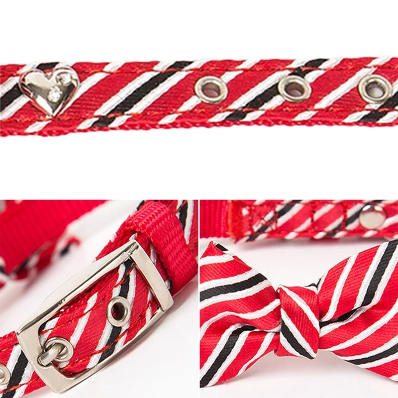 

Dog Collar Stripe Pet Bowknot Small Cat Collars Adjustable Buckle Bow Tie Puppy Bow Dog Collar Cute Small Dog Collar