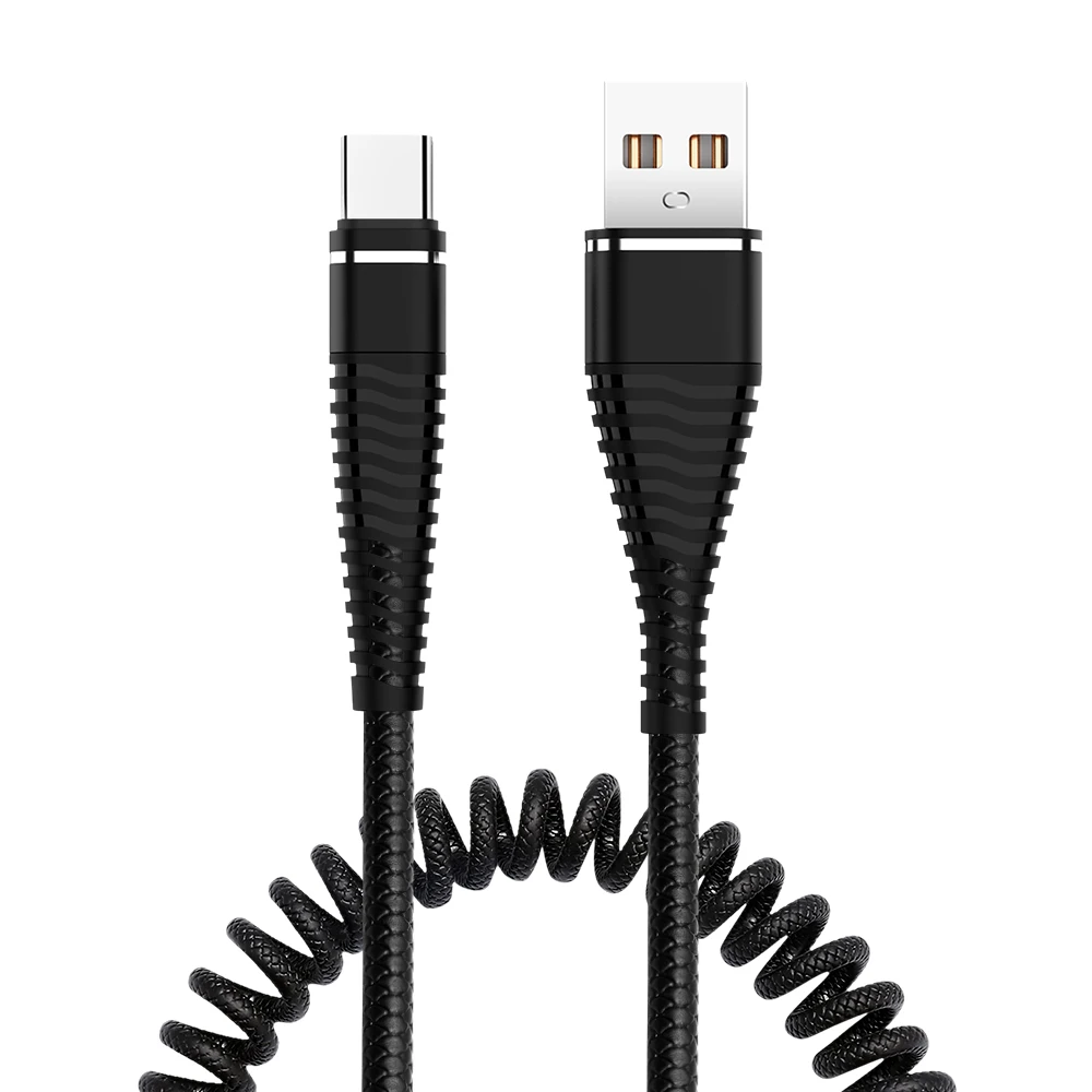 Черный Robotsky пружинный USB кабель type-C для быстрой зарядки и синхронизации данных пружинный USB кабель для зарядки XiaoMi huawei Letv samsung Micro USB - Цвет: Черный