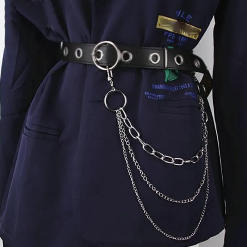 Панк Хип хоп металлические брюки поясной ремень цепь для мужчин и женщин брелок