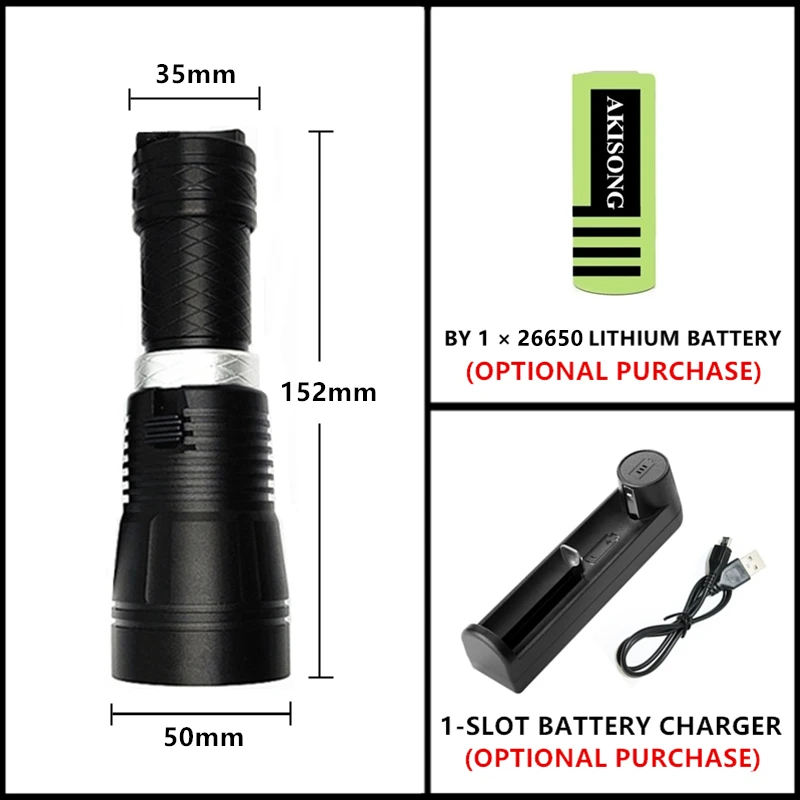 

CREE XM-L2 Ultra Bright LED Diving Flashlight IPX-8 Waterproof Torch Underwater 50m Dive Fill Lights Outdoor Hunting Lantern