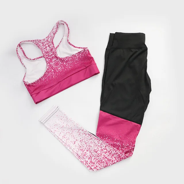

Женский комплект для фитнеса и йоги, топ без рукавов, штаны с высокой талией, спортивная одежда, леггинсы и бюстгальтер с градиентным принтом, эластичные спортивные костюмы для бега