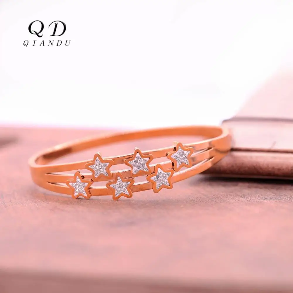 

Qian Du lady stainless steel bracelet set with zircon star shape accessories safety invisible clasp fashionable ladies jewelry