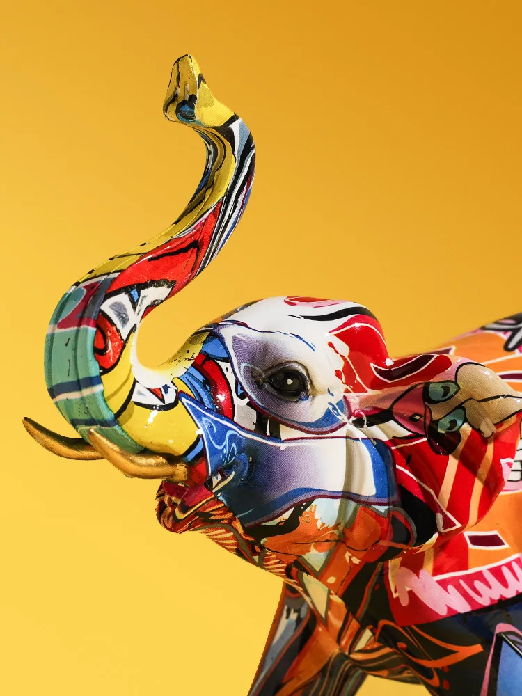 Креативное окрашенное красочное украшение в виде слона из смолы для дома