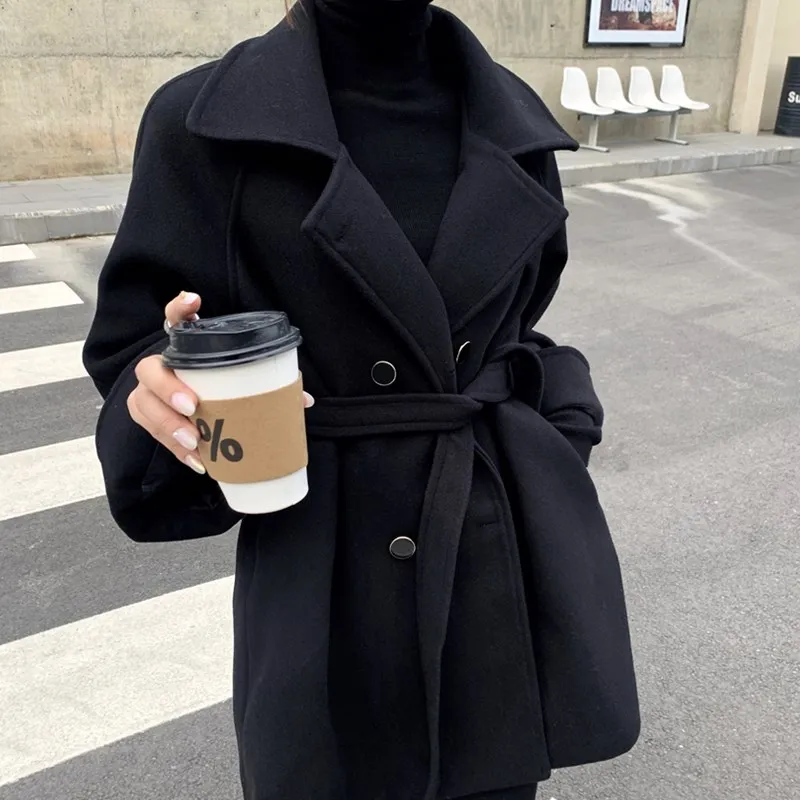 

lady fashion Woolen windbreak new thickening solid wind coat double-sided cloth coat female long woolen up wear 5965