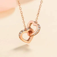 trendy 925 sterling silver 0 48ct d color moissanite heart to heart necklace plated 18k gold clavicle necklace anniversary gift