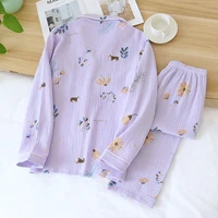 2021 spring and autumn ladies pajamas 100 cotton long sleeved home wear purple lavender simple pajamas set women plus size