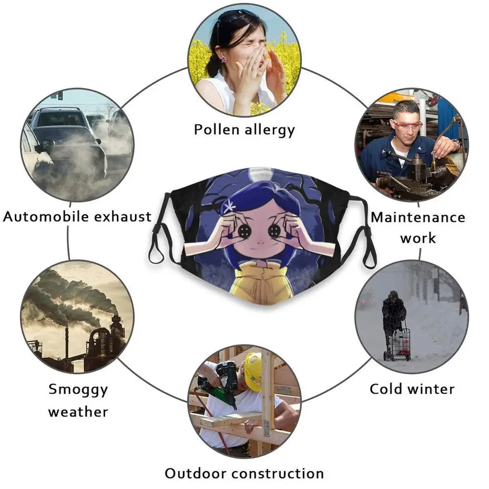 Моющаяся маска для рта Coraline с принтом Пылезащитная коралин Нил геман книга