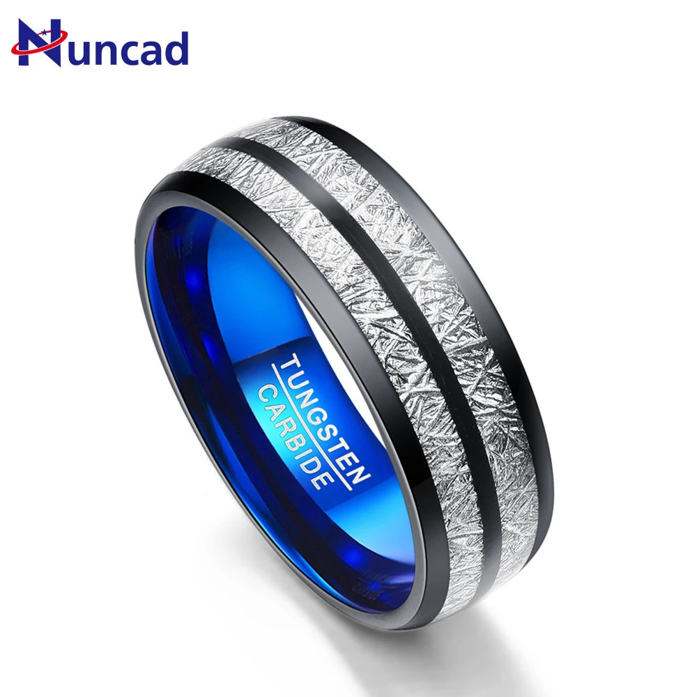 Гальваническое черное вольфрамовое Карбидное кольцо Nuncad 8 мм с синим куполом