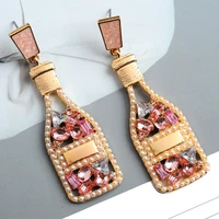 fashion wine bottle dangle earrings for women trend simulated pearl beads crystal brincos pendant jewelry accessories wholesale