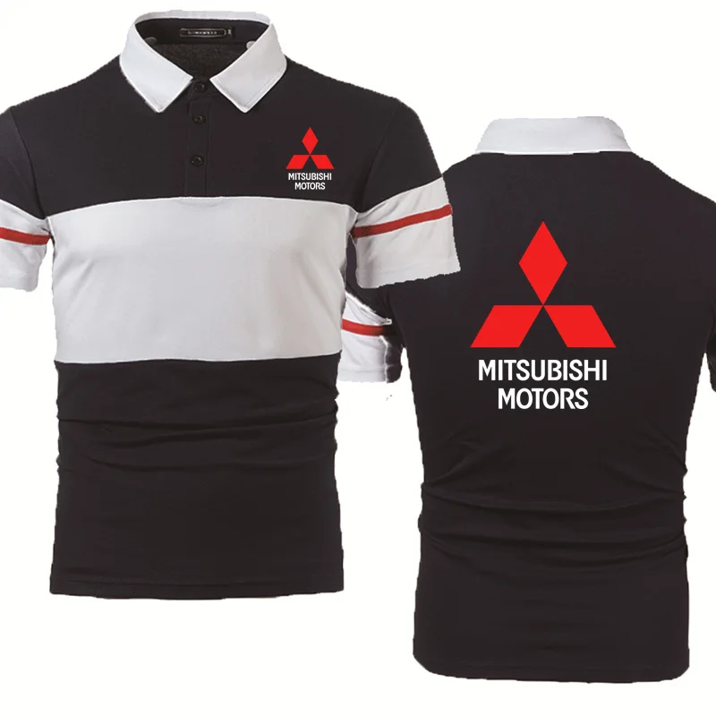

Casual Trend Summer Men's POLO shirt Mitsubishi Car Logo Printing Cotton Short sleeve Splicing Men's Short Sleeve