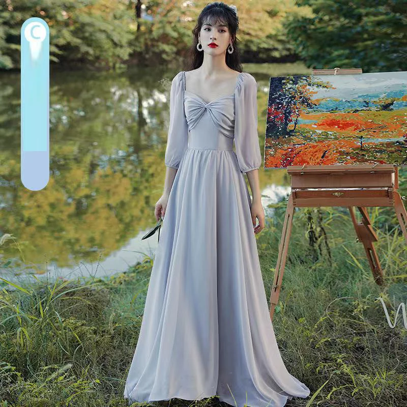 

New Long Grey Bridesmaid Dresses 2020 Chiffon With Sleeves Vestido De Novia Abiti Da Cerimonia Fancy Party Gown Graduatin 2021