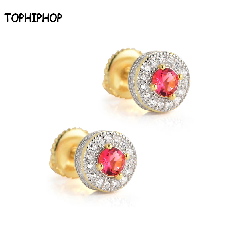 

TOPHIPHOP Hip Hop Earrings Micro Inlaid Red Cubic Zircon Ear Studs Hip Hop Women's Jewelry Men's Hip Hop Rock Jewelry