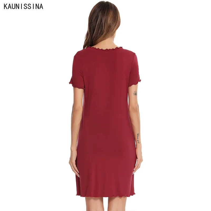 

Women Short Sleeve Sleepwear Lounge Sleep Dress Solid Loose O-Neck Nightgown Female Nightwear Nighty Homewear Night Gown