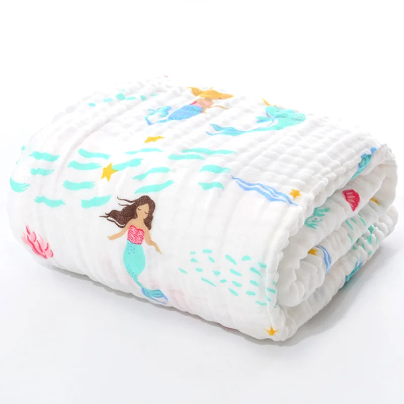 Mermaid N12 Детское банное муслиновое полотенце, детский халат, детское одеяло, накидка для новорожденных, для маленьких мальчиков и девочек, хлопок, 105*105 см - Цвет: Mermaid N12