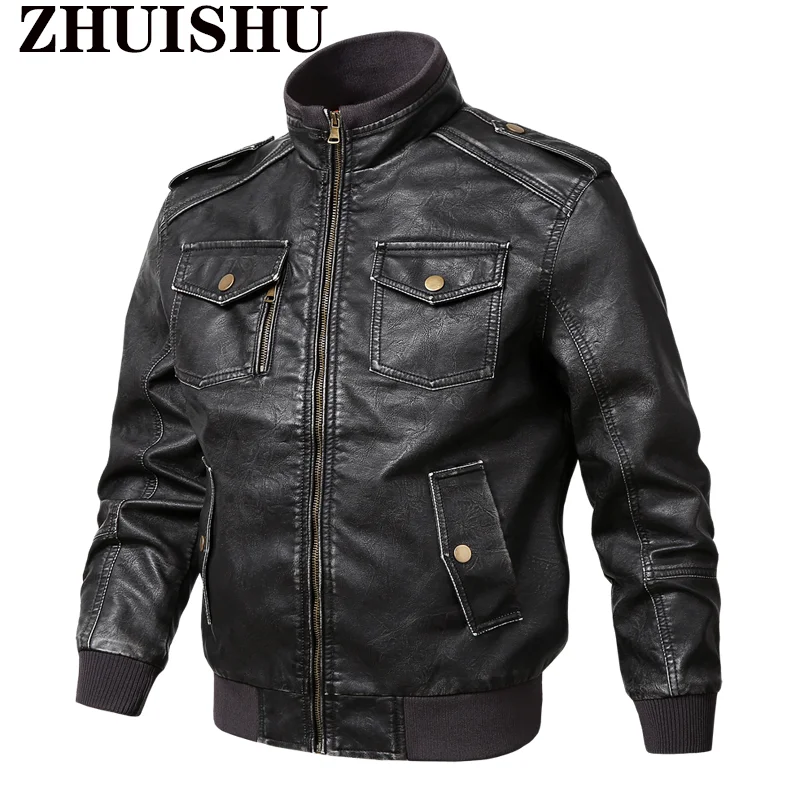 

Men's Autumn/Winter New Leather Jacket With Multiple Pockets Solid Color Motorcycle Jacket Casual Fashion Jacket