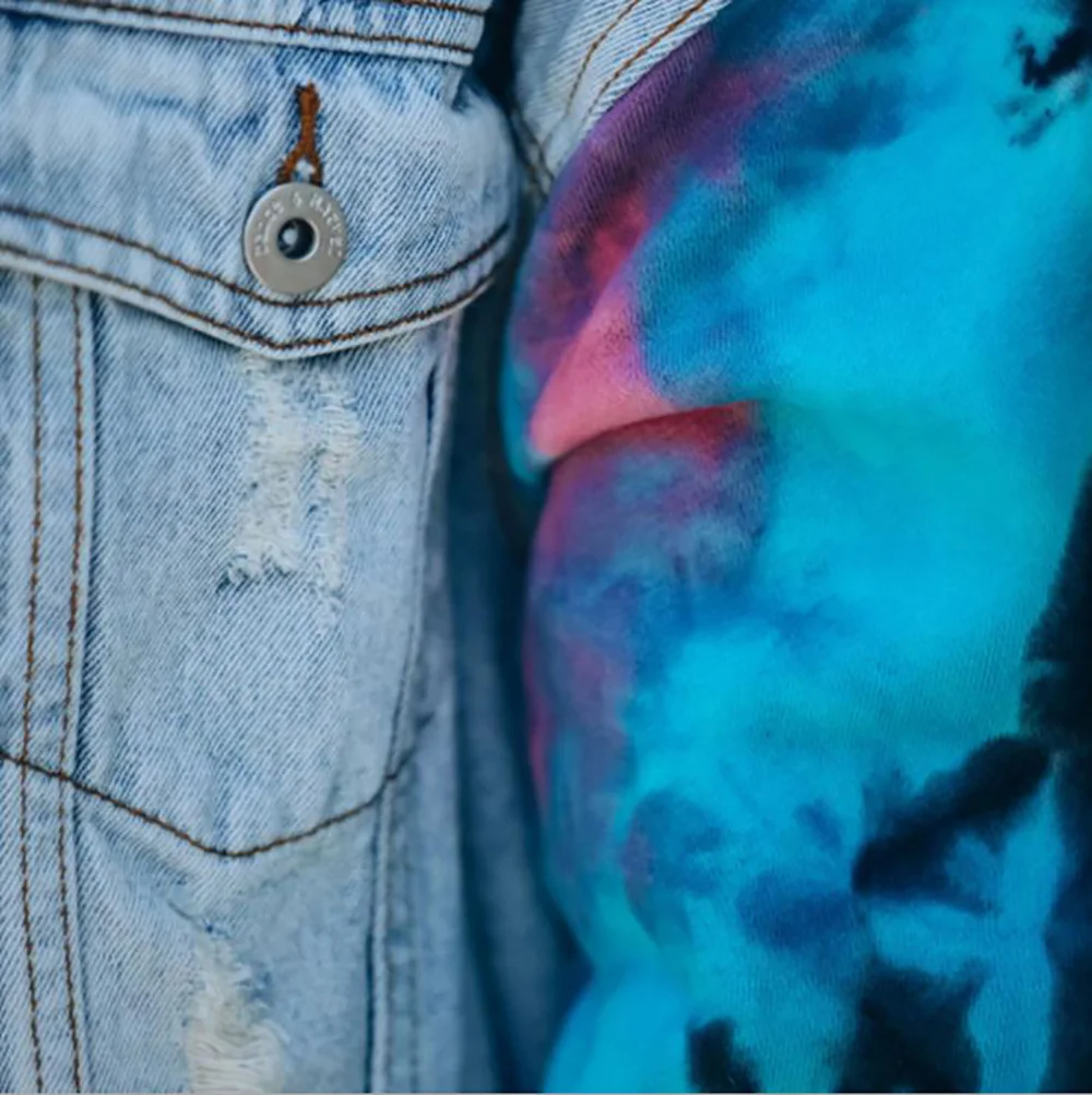 

Women's denim coat tie-dye color contrast holes women's denim coat spring 2021 new fashion street fashion retreat women's wear