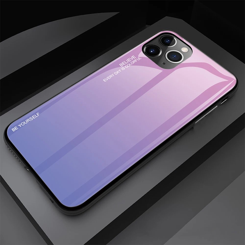 Градиентный чехол для телефона из закаленного стекла для Apple iPhone 11 Pro Max X XS XR 8 7 Plus 6 6S силиконовый мягкий край бампер 1000 шт