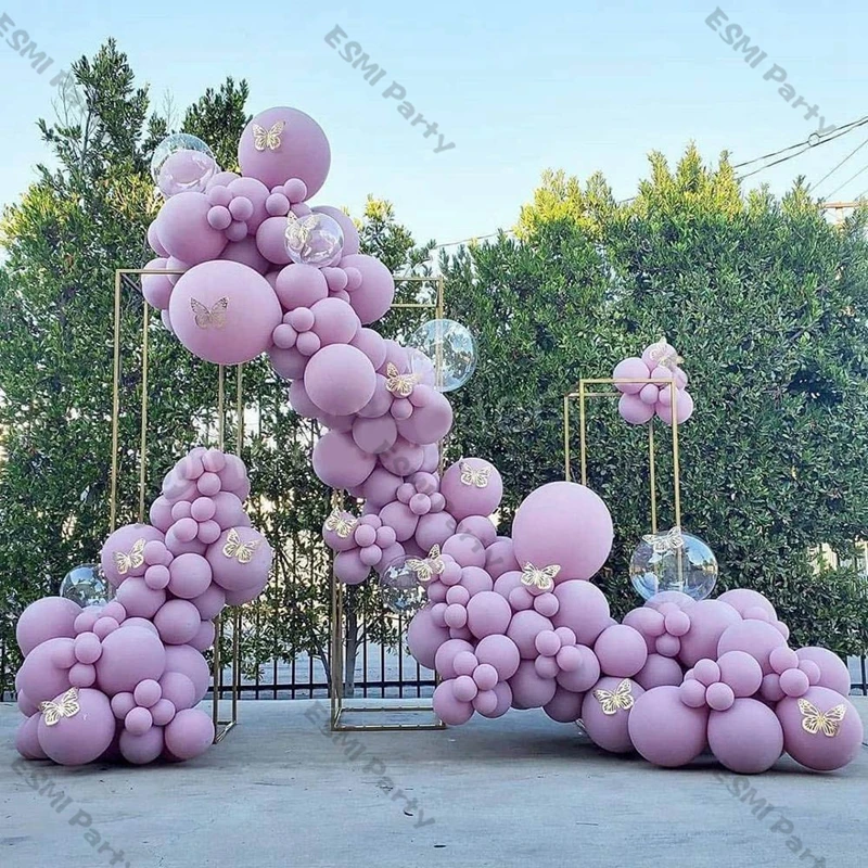 Guirnalda de globos de color morado y macarr&oacute;n doble, cadena para decoraci&oacute;n de boda, arco de silicona, color lila mate, cumplea&ntilde;os, Baby Shower-1