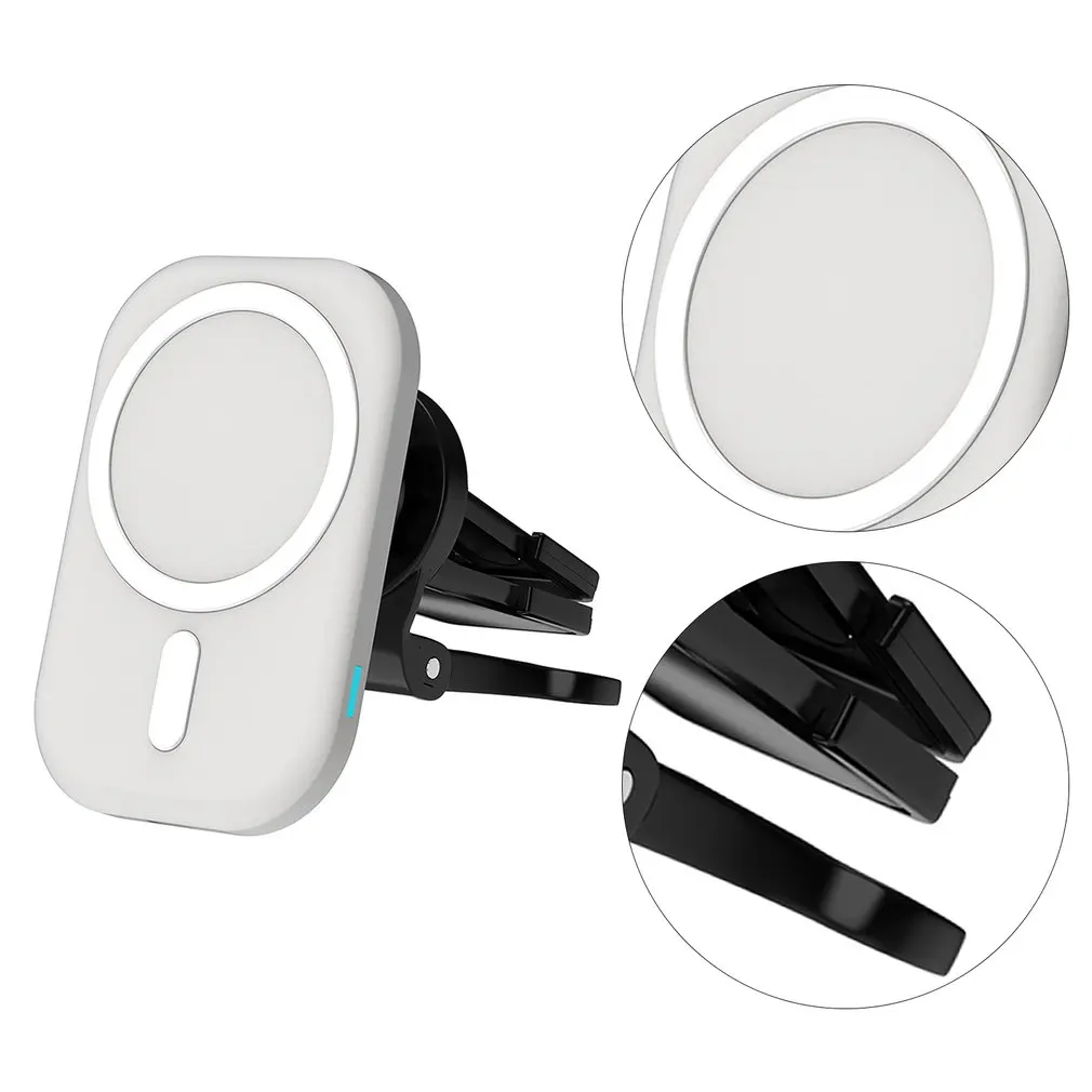 

Wireless Charger Car Magnetic Bracket Multi-protection Cool LED Lights Innovative Tail Clamp Stand For IPhone 12