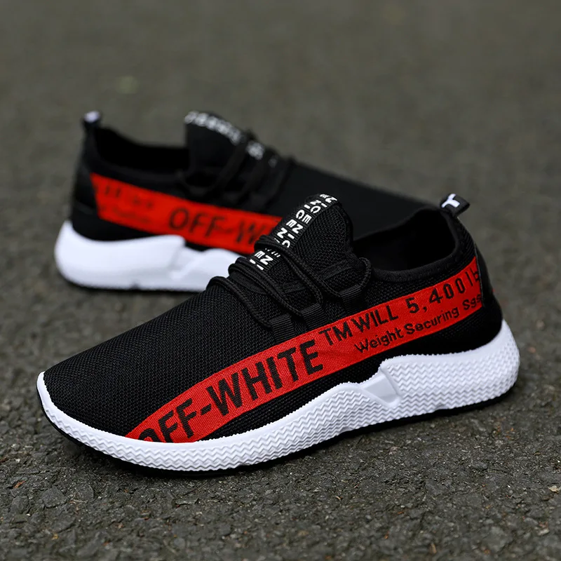 Autumn New Style Men Shoes Fashion Casual Mesh Shoes Stylish Rubber Shoes Sneakers Low Top Breathable Korean-style Running - Color: Red