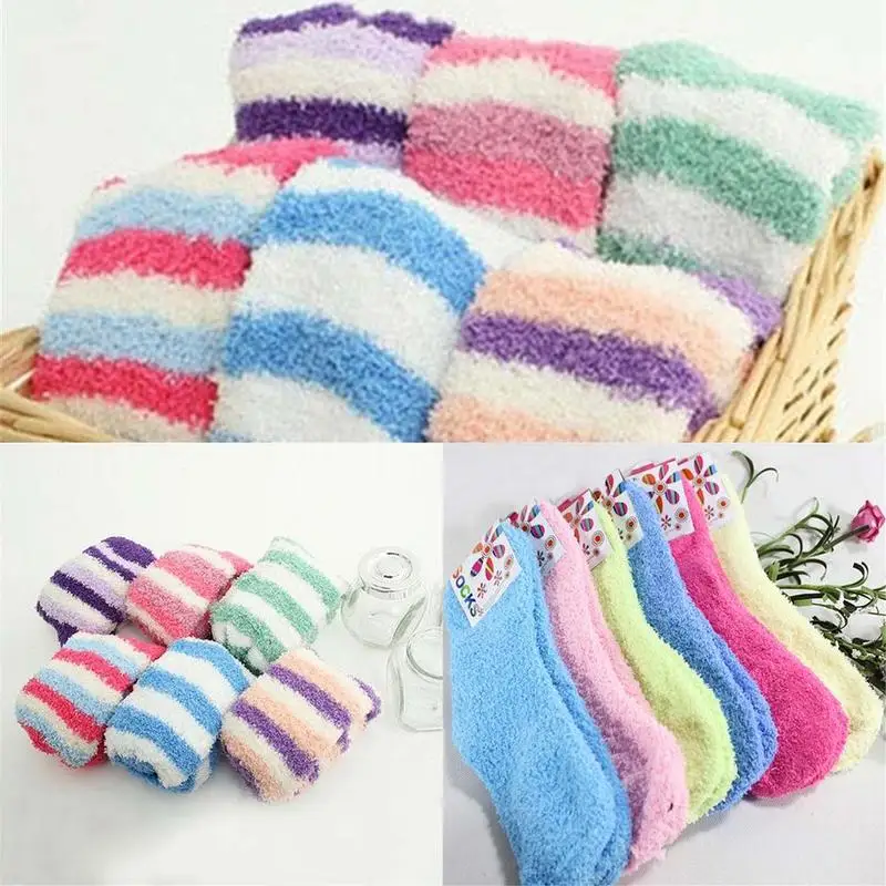 

1 Pair Women Winter Socks Warm Thicken Thermal Soft Cashmere Boots Socks Casual Home Color Wool Floor Socks Velvet W8W7
